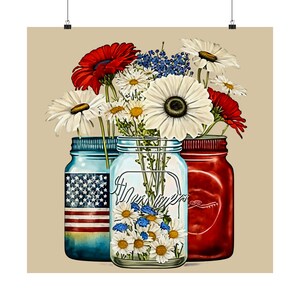 Patriotisches Trio Einmachglas Florals - Matte Vertikale Poster - Wohnkultur Büro Dekor