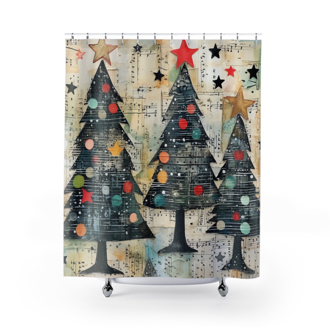 Christmas Tree Trio SHOWER CURTAIN Christmas Home Decor Etsy