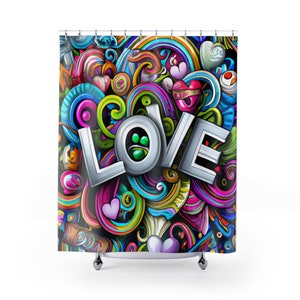 RETRO LOVE Shower Curtain - Home Decor, Bathroom Decor