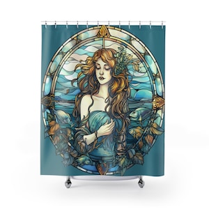 Stained Glass Mermaid Shower Curtain - Home Decor, Bathroom Decor