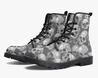 Denim Print Gothic Combat Boots | Faux Denim Vegan Leather Y2K 