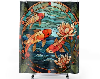 Gebrandschilderd glas Koi - DOUCHEGORDIJN - Home Decor, Badkamer Decor, Koi Vissen, Koi, Koi Vijver