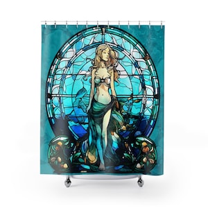 Stained Glass Mermaid  - SHOWER CURTIAIN - Home Decor, Bathroom Decor, Housewarming Gift, Aquatic