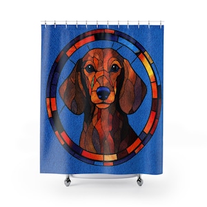 Framed Dachshund Smooth Hair - Shower Curtain - Home Decor, Bathroom Decor 71&quot;  x 74&quot;
