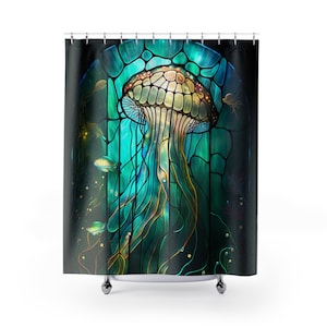 Stained Glass - Jellyfish Aquatic - Shower Curtain - Home Decor, Bathroom Decor 71"  x 74"