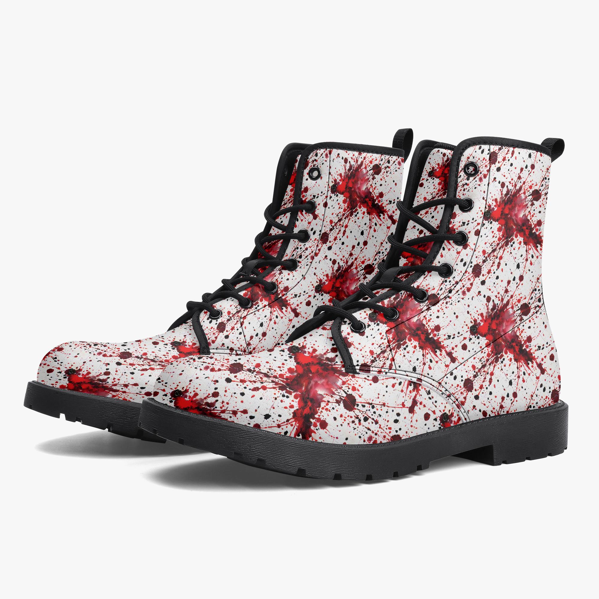 Blood Splatter Lace-up Combat Boots - Unisex - Goth Gothic Punk Crime Alternative