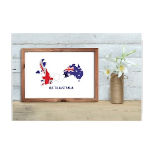 Großbritanien, Australien Druck. Druckbare Kunst. Grossbritannien Australien Reisekarte. Digitale Kunst. Digitale Drucke. Welt Flaggen. Ästhetischer Druck. Dekor