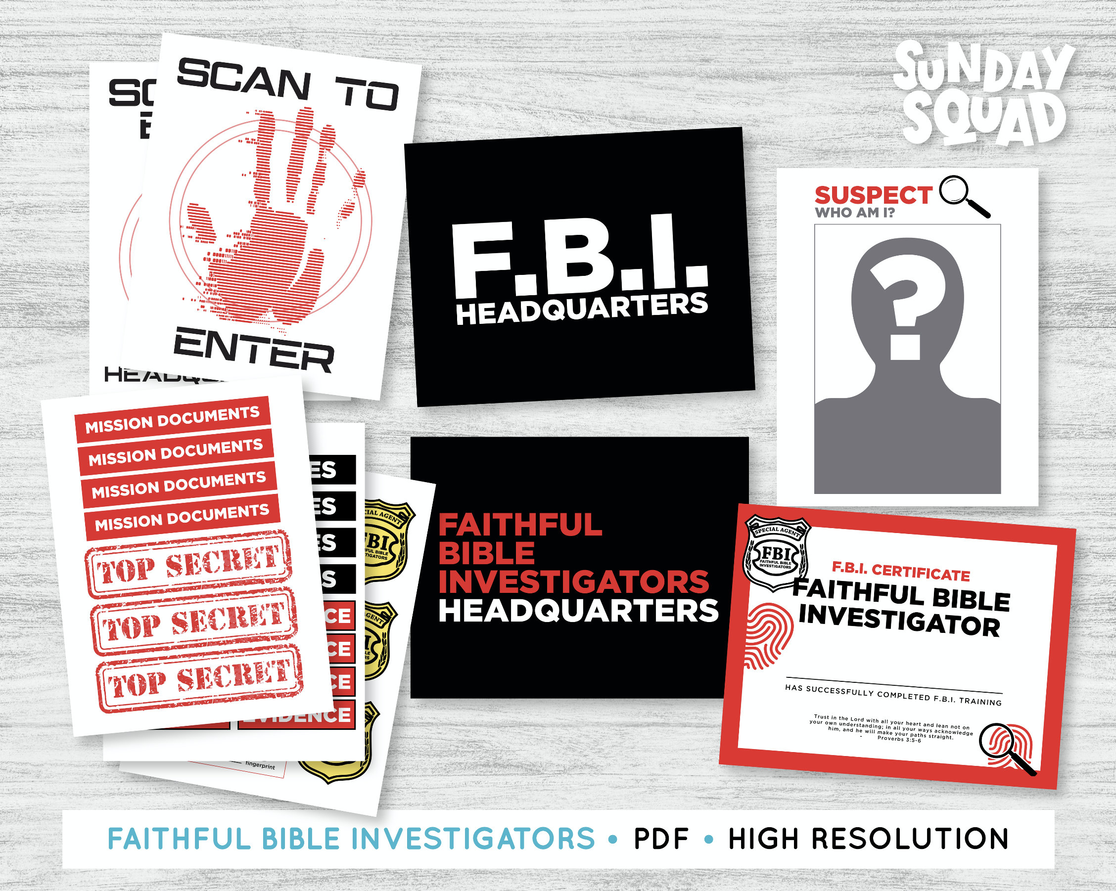 Printable 8.5x11" FBI Faithful Bible Investigators Resources Kids Sunday School Christian Classroom Game Church Bible Printable