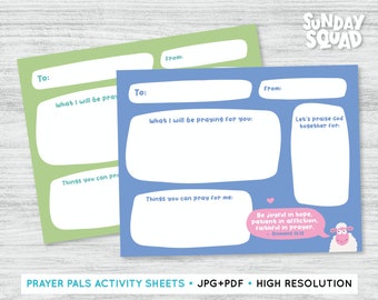 Printable Prayer Activity Sheets Set of 2 Prayer Pal Letter Set Children Kids Sunday School Church Bible Printable