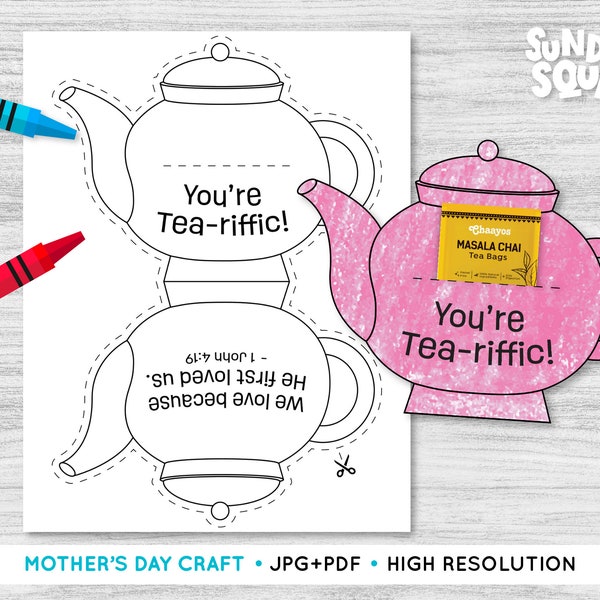 Printable Mother's Day Teapot Craft Children Kids Sunday School Church Bible Verse Printable Holiday Mother Grandmother Aunt Mom Religious