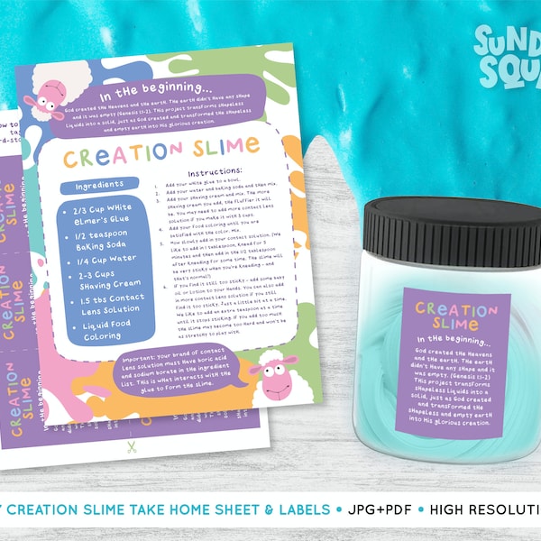 Printable Creation Slime Activity Resource God's Creation Children Kids Sunday School Church Bible Slime DIY Slime Craft Printable