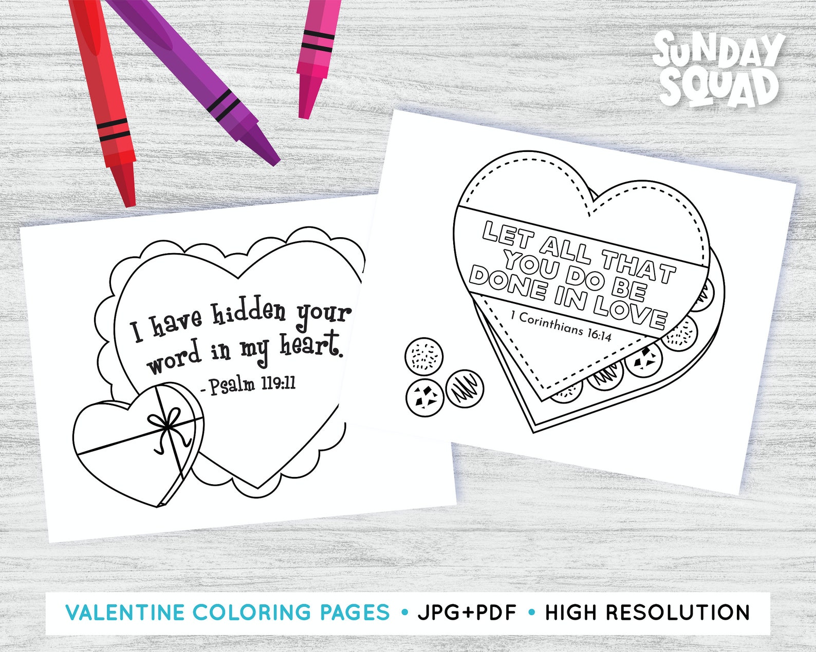 Printable Valentine's Day Coloring Pages Set of 2 Designs God is Love