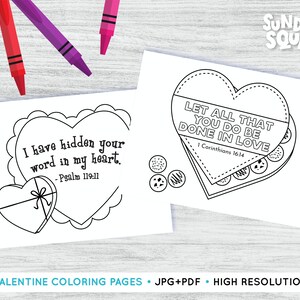 Printable Valentine&#39;s Day Coloring Pages Set of 2 Designs God is Love Children Kids Sunday School Church Bible Printable Valentine Holiday