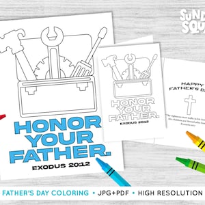 Printable Father's Day Coloring Page and Card Children Kids Sunday School Church Bible Verse Religious Printable Holiday Father Dad Honor