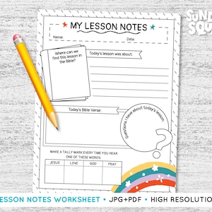 Printable Lesson Notes Worksheet Activity Page Children Kids Sunday School Church Bible Verse Printable Sermon Notes Kids Study