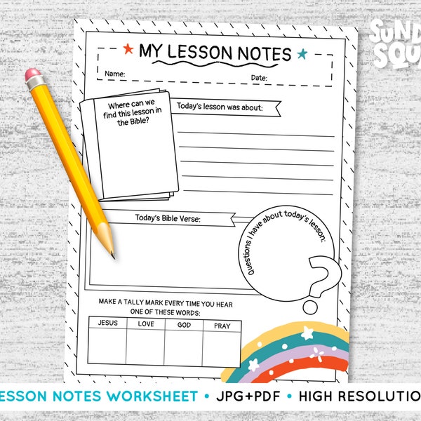 Printable Lesson Notes Worksheet Activity Page Children Kids Sunday School Church Bible Verse Printable Sermon Notes Kids Study