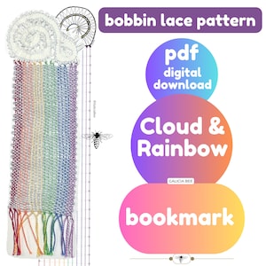 RAINBOW and CLOUD Bobbin Lace Bookmark Pattern pdf patterns to print at home, diy fiber art lacemaking, printables with video tutorials