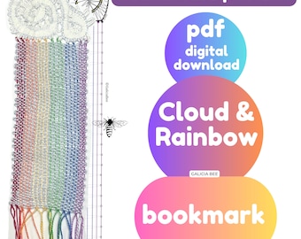 Rainbow Cloud Bobbin Lace Bookmark Pattern, DIY Fiber Art (PDF Pattern), printables with video tutorials, Lacemaker Craft