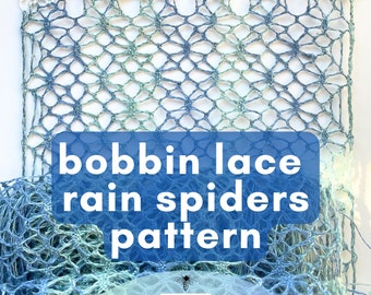 Patrón de encaje de bolillos RAIN SPIDERS, patrón de nubes Add On 1, patrones de encaje en PDF para imprimir en casa, tutoriales e instrucciones para aprender a hacer encaje de bolillos.