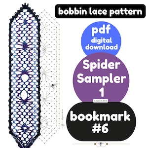 Bobbin Lace SPIDERS SAMPLER Bookmark 1, Learning Pattern 6 pdf patterns, fiber art lacemaking, printables learn with video tutorials at home