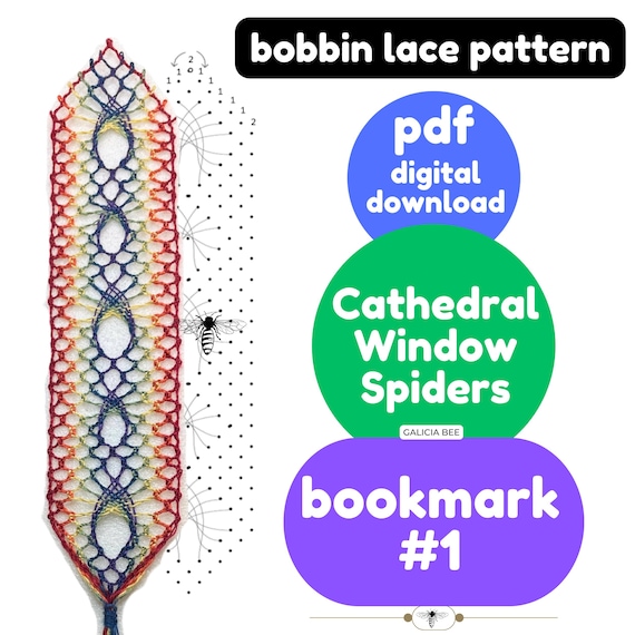 Bobbin Lace BOOKMARK Patterns, Bobbin Lace Practice Patterns to Print, SPIDERS and Cathedral Window Spiders, pdf patterns to print at home