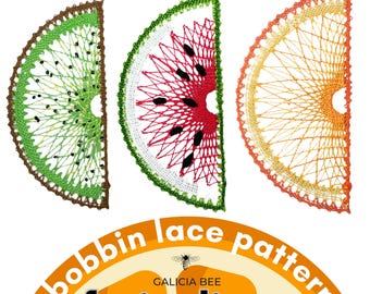 Bobbin Lace FRUIT SLICES Pattern, pdf lace pattern to print at home, diy fiber art craft to make FRUIT designs, lacemaking instructions