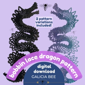 Bobbin Lace DRAGON Pattern, pdf lace patterns to print at home, diy fiber art craft to make a DRAGON shape, bobbin lace patterns