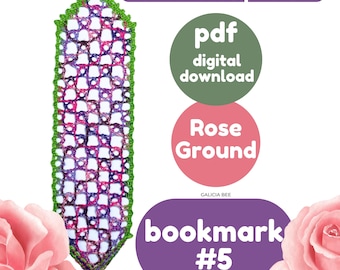 Rose Ground Bobbin Lace Bookmark Pattern, DIY Fiber Art (PDF Pattern), Bookmark Pattern BOOKMARK 5, with video tutorials