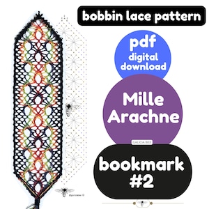 MILLE ARACHNE Bobbin Lace BOOKMARK Patterns, Spiders and Cathedral Window Spiders, pdf patterns to print at home, diy fiber art craft