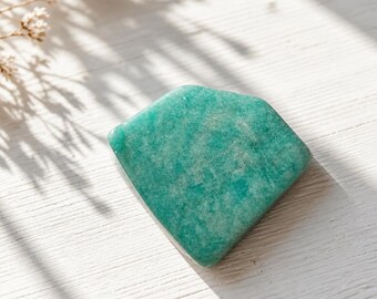 Natural Amazonite Palm Stone | Polished Amazonite Crystal | Green Blue Freeform Crystal | Pocket Stone | Crystal Gift | Home Decor