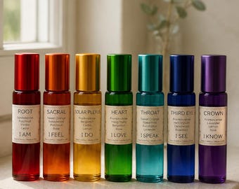 7 Chakra Essential Oil Rollers, Chakra Aromatherapy Set, Meditation & Yoga Gift, Handmade Essential Oil Roll On