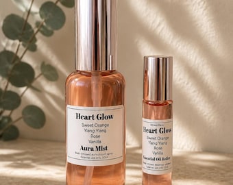 Heart Glow | Aura Mist & Essential Oil Roller Gift Set | Rose, Vanilla | Self Care Gift