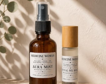 Medicine Woman Ritual Bundle | Aura Mist & Oil Roller | Palo Santo Gift Set | Botanical Self Care | Meditation Gift | Spiritual Ritual