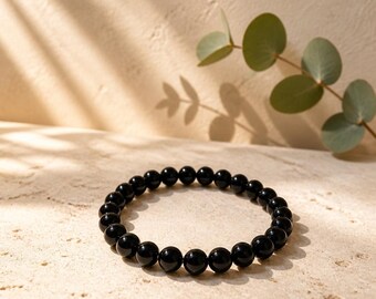Black Onyx Bracelet | 8mm Natural Gemstone Bead Bracelet | Protection Crystal Jewellery | Stretch Bracelet | Spiritual Gift