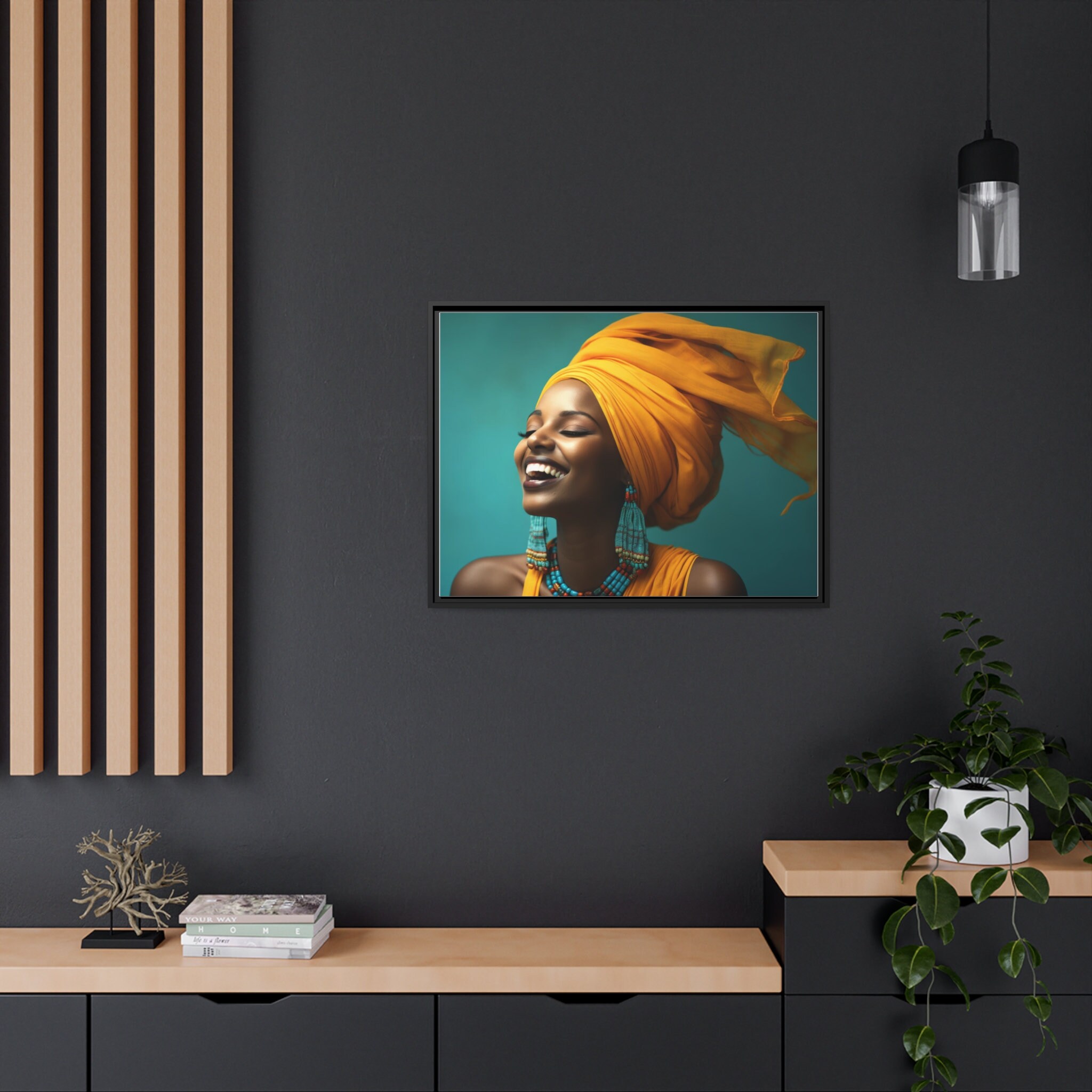 Afro Tribal Traditional Pattern Canvas Wall Art Green Motif LT9 main image 0