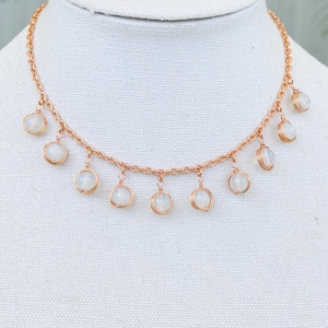 Opalite Charm Choker – Handmade Wire Wrapped Boho Copper Necklace – Vintage Inspired Jewelry – Lightweight Dainty Necklace