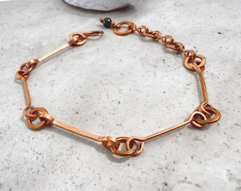 Forged Copper Link Bracelet, Hammered Bar Chain Bracelet, Minimalist Industrial Jewelry