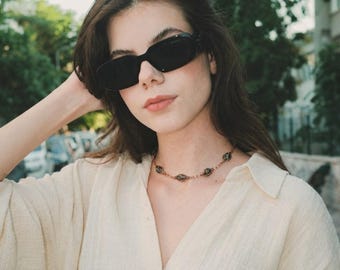 Smokey Quartz Station Necklace, Minimalist Dainty Pure Copper Jewelry