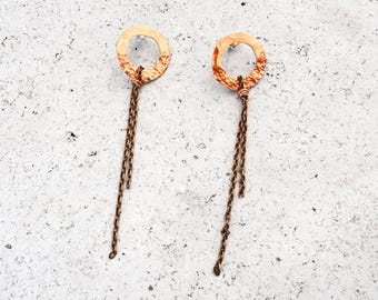 Handmade Copper Fringe Earrings, Hammered Boho Dangle Drops, Lightweight Rustic Jewelry