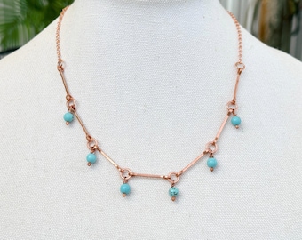 Handmade Copper Charm Necklace, Natural Stone Charms, Dainty Chain Jewelry, Gemstone Layering Piece