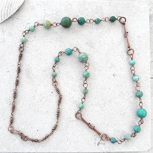 Handcrafted Copper Necklace with Faux Turquoise Beads | Chunky Bohemian Statement Necklace for Women | Unique Artistic Jewelry