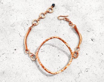 Copper Link Bracelet, Handmade Hammered Jewelry, Blue Verdigris Finish, Art Deco Geometric Jewelry
