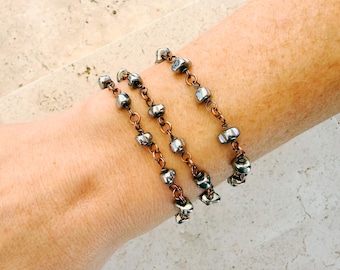 Handmade Copper Hematite Bracelet, Aged Copper Minimalist Jewelry