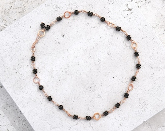 Black Glass Copper Choker, Handmade Wire Wrapped Necklace, Metal Link Jewelry