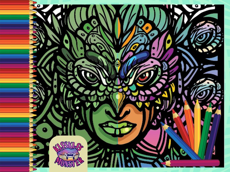 Owl Mask Coloring Page Etsy