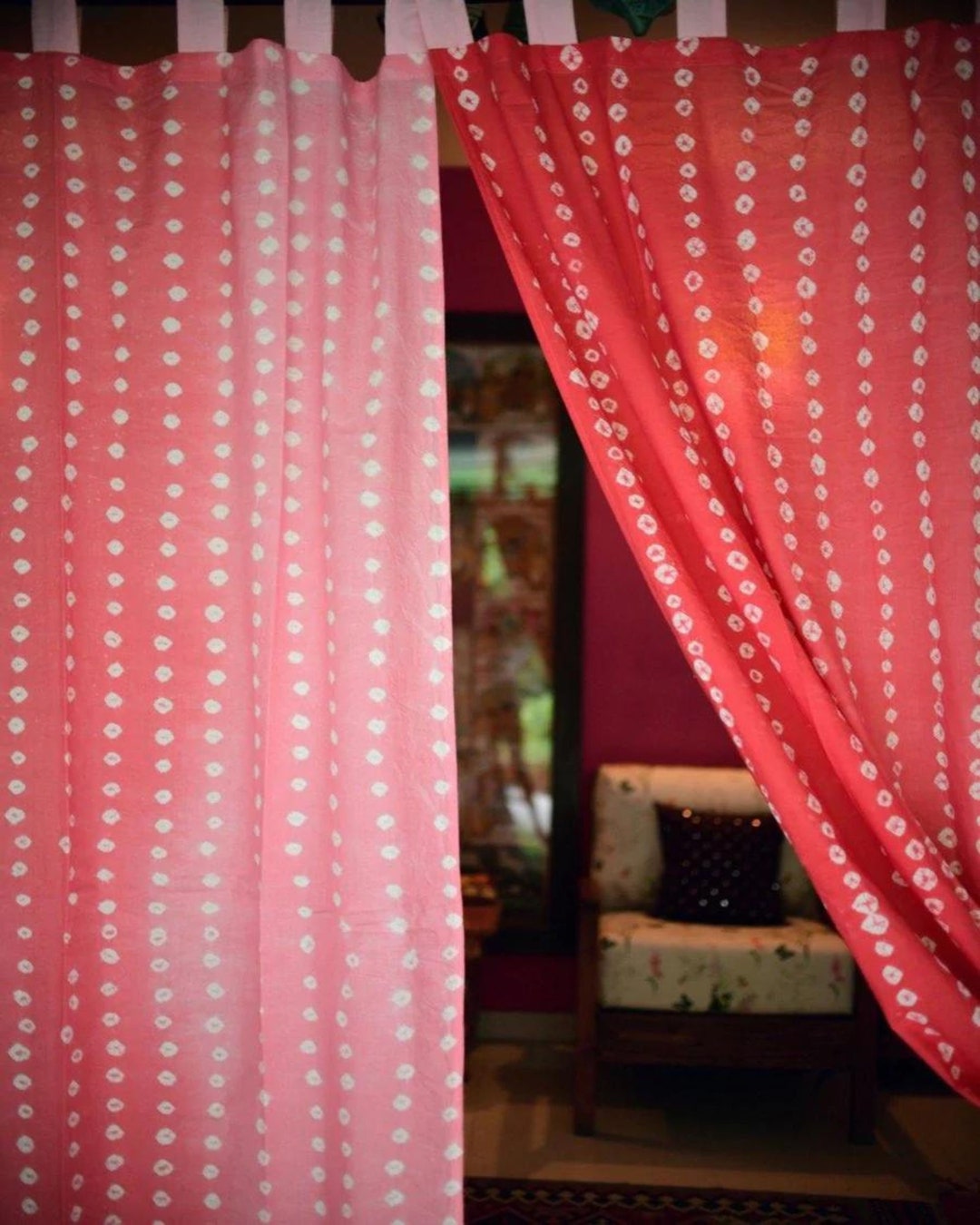 Pink Ombré Bandhej Tie Dye Curtain Set of 2 Panels Hand Etsy