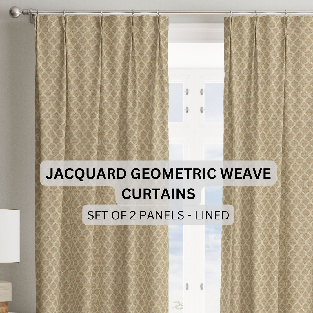 Organic Cotton Jacquard Pinch Pleated Curtains Elegant Etsy