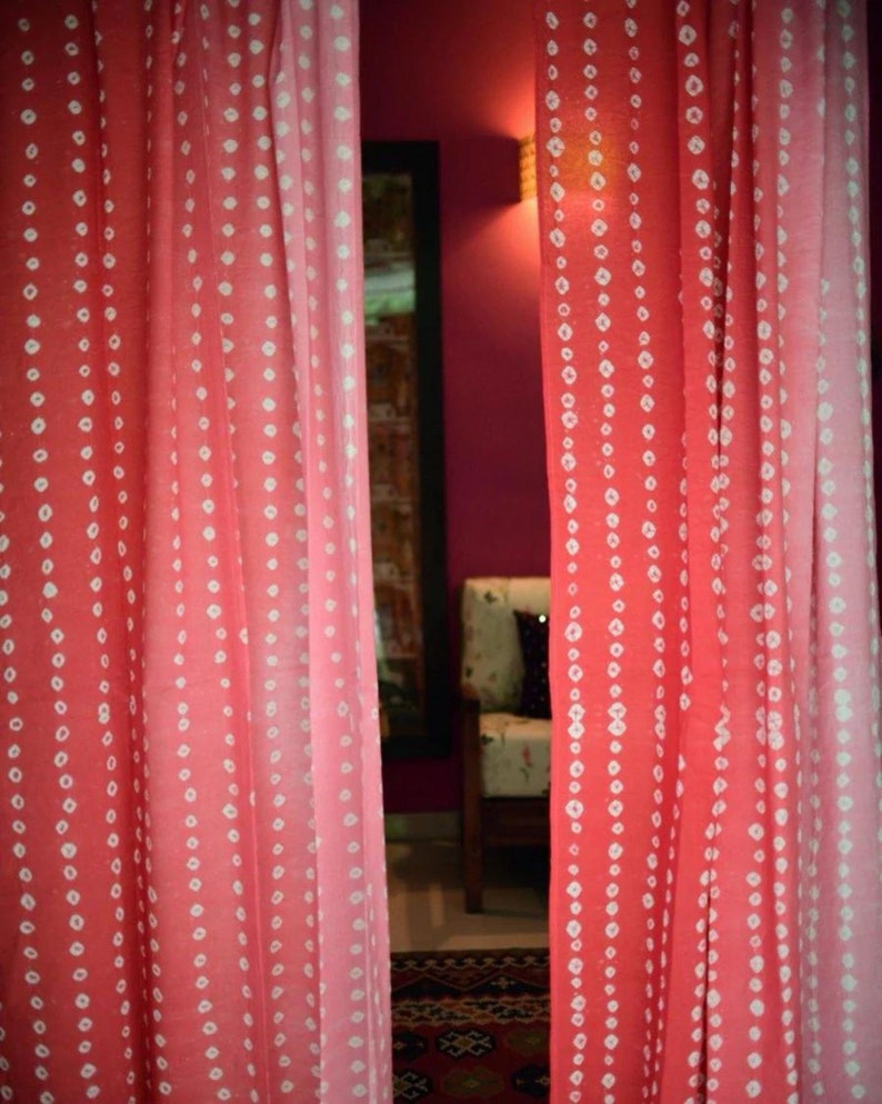 Pink Ombré Bandhej Tie Dye Curtain Set of 2 Panels Hand Etsy
