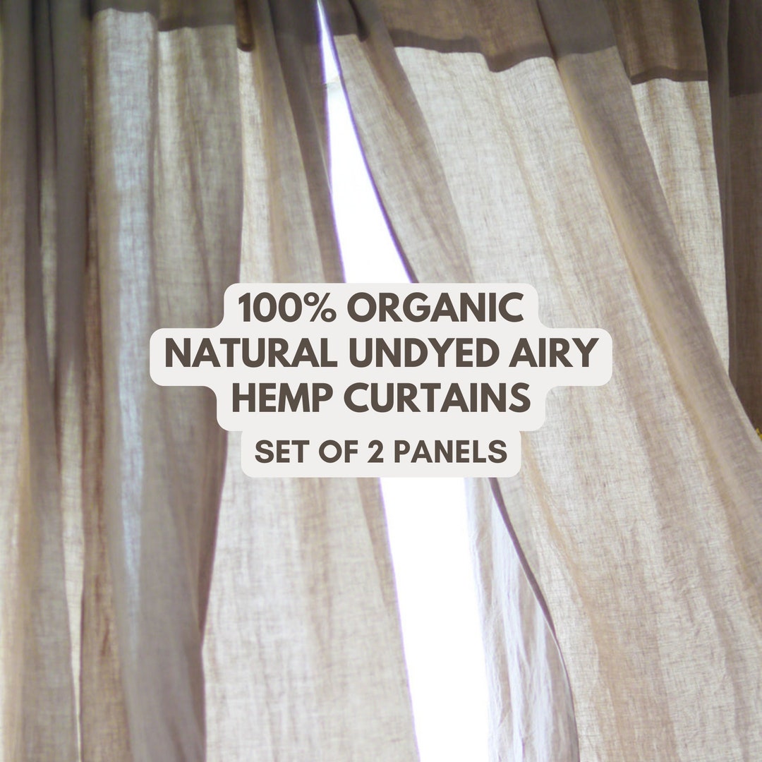 Organic Natural Hemp Curtains Soft and Airy Sheer Hemp Drapes Set of 2 Panels Undyed and Toxin