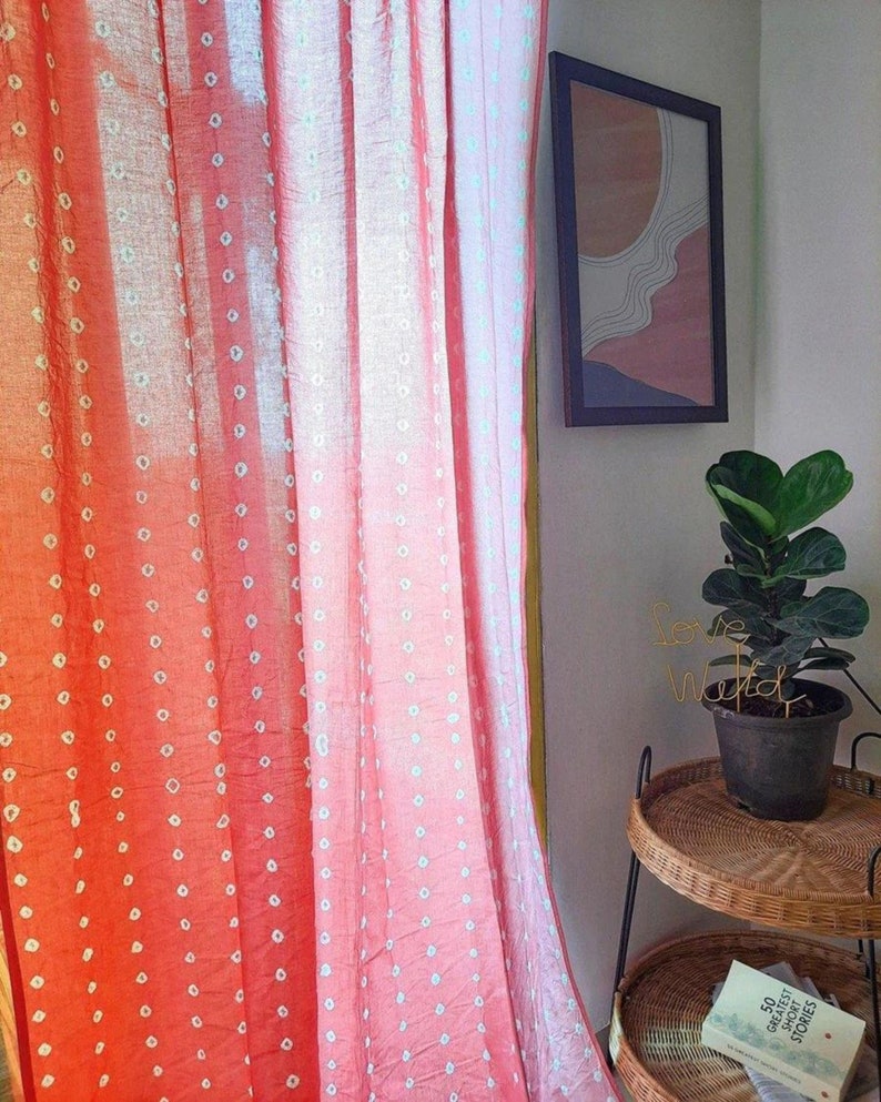 Pink Ombré Bandhej Tie Dye Curtain Set of 2 Panels Hand Etsy